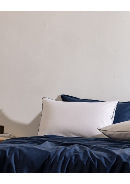 Aulne %100 Pamuk 2'li Yastık Kılıfı - Beyaz/lacivert fiyatları