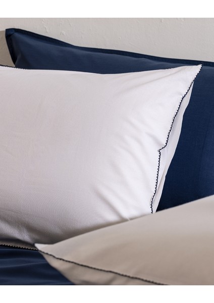 Aulne %100 Pamuk 2'li Yastık Kılıfı - Beyaz/lacivert modelleri