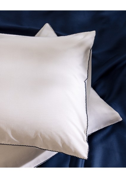 Aulne %100 Pamuk 2'li Yastık Kılıfı - Beyaz/lacivert fırsatları