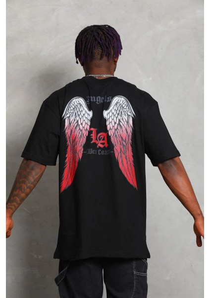 Unisex Oversize Baskılı Bisiklet Yaka T-Shirt - Siyah -Vlmr indirimleri