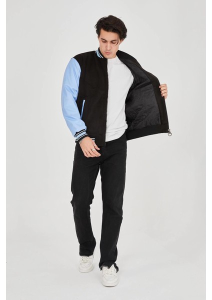 Erkek Içten Elyaf ve Astarlı Kolları Suni Deri Ceket - Mavi -Vlmr modelleri