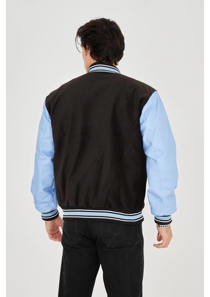 Erkek Içten Elyaf ve Astarlı Kolları Suni Deri Ceket - Mavi -Vlmr indirimleri
