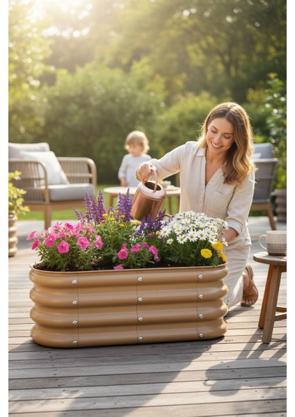 Modüler Yükseltilmiş Bahçe Yatağı Yükseltilmiş Sebze Yatağı Çiçeklik NO:1V2 (85X34) Bej