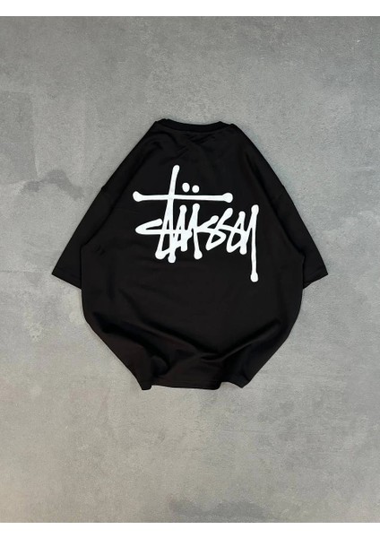 Unisex Bisiklet Yaka Baskılı Oversize T-Shirt - Siyah -Vlmr fiyatları