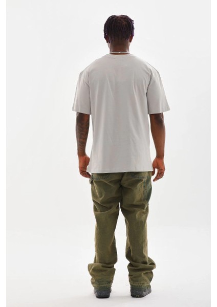 Unisex Baskılı Oversize T-Shirt - Gri -Vlmr fiyatları