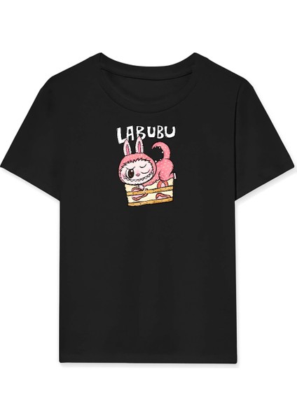 Kız Labubu Çocuk Baskılı T-Shirt - Siyah -Vlmr