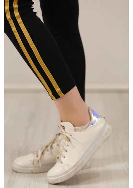 Kadın Yanı Sarı Şeritli Tayt - Siyah -Vlmr fiyatları