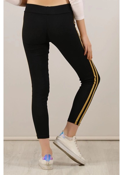 Kadın Yanı Sarı Şeritli Tayt - Siyah -Vlmr modelleri