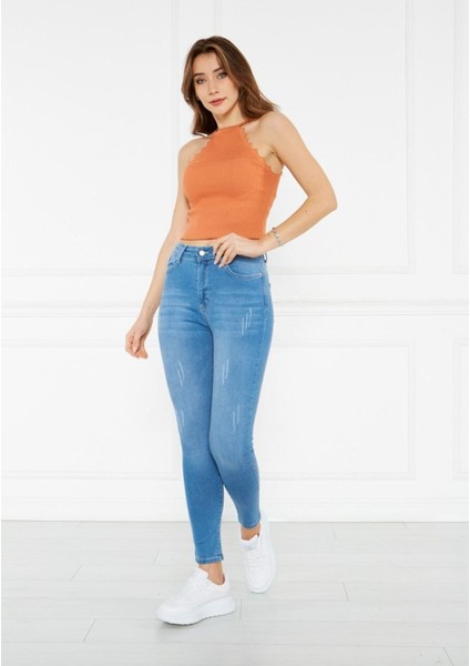 Likralı Dar Paça Kadın Kot Pantolon