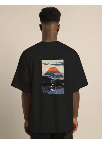 Unisex Bisiklet Yaka Baskılı Oversize T-Shirt - Siyah -Vlmr fırsatları