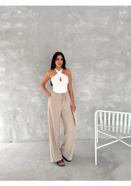 Ayrobin Oversize Kadın Pantalon - Bej -Vlmr modelleri