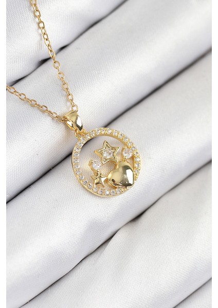316L Çelik Zirkon Taşlı Yıldız ve Kalp Model Gold Renk Kadın Kolye fiyatları