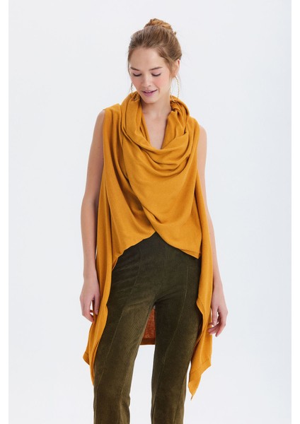 Dökümlü Salaş Triko Yelek Hardal