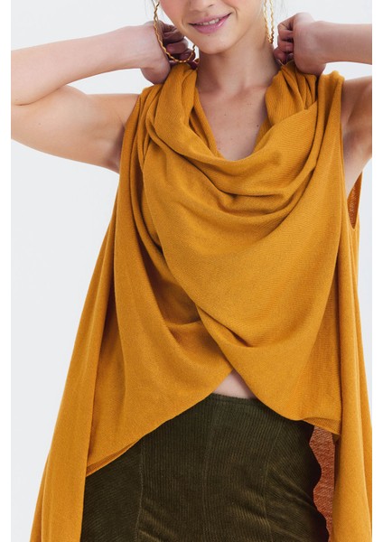 Dökümlü Salaş Triko Yelek Hardal