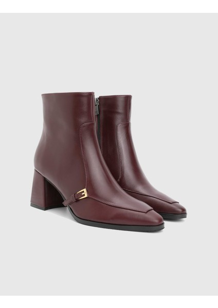 Daen Hakiki Deri Kadın Bordo Topuklu Bot