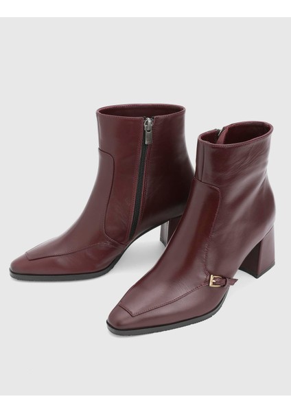 Daen Hakiki Deri Kadın Bordo Topuklu Bot fiyatları