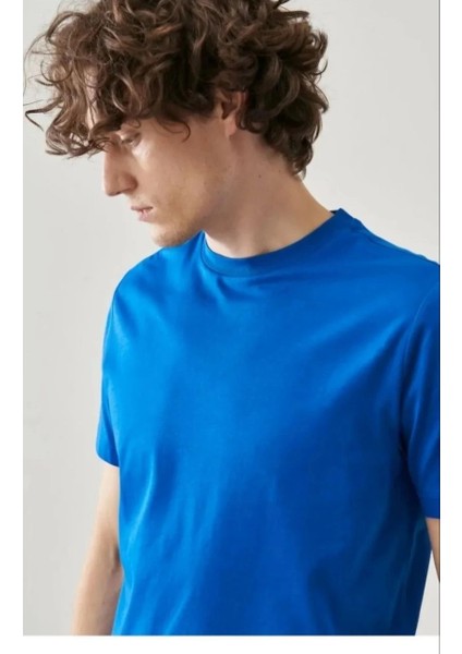 Unisex Düz Biskilet Yaka Oversize T-Shirt - Mavi -Vlmr indirimleri