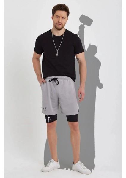 Unisex Baskılı Iç Cepli Sporcu Alt Taytlı Şort - Gri -Vlmr fiyatları
