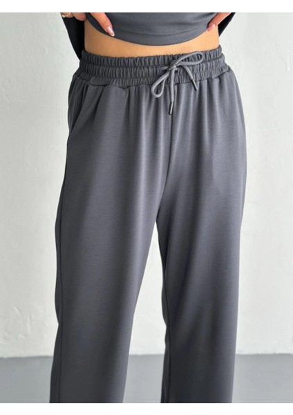 Osy Modal Yumuşak Dokulu Kumaş Kısa Kollu Yakalı T-Shirt Pantalon Ikili Takım- Antrasit -Vlmr fiyatları