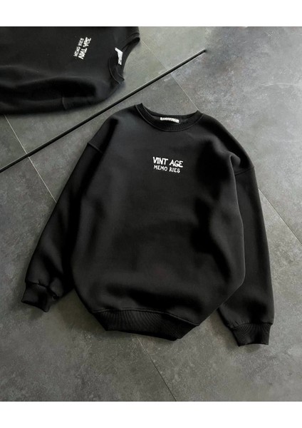 Bisiklet Yaka Üç Iplik Baskılı Oversize Sweatshirt - Siyah -Vlmr fiyatları