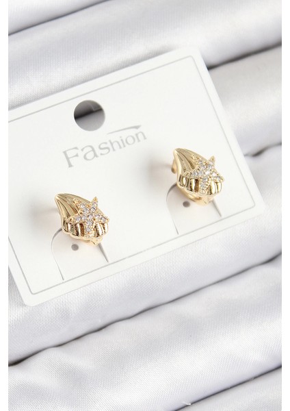 Heyf Pirinç Zirkon Taşlı Yıldız Model Gold Renk Çocuk Küpe