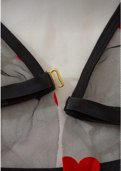 Siyah Tül Kalp Desenli Gecelik modelleri