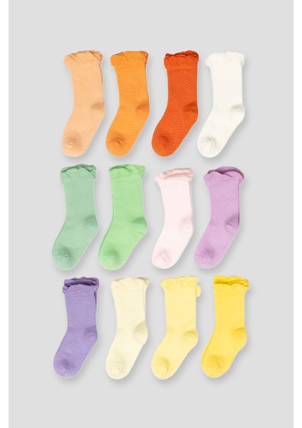 12 Çift Mevsimsel Pamuklu Kız Çocuk ve Bebek Soket Çorap