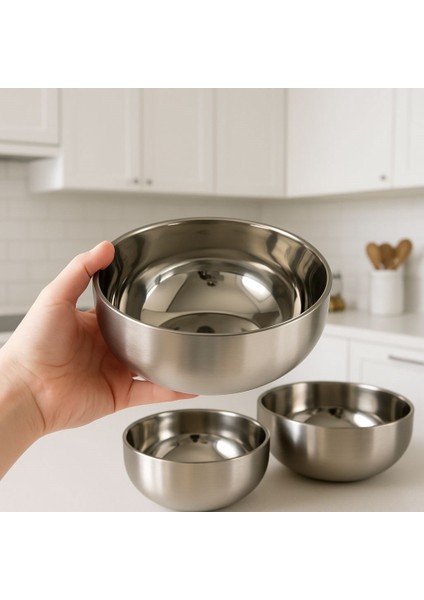3'lü Paslanmaz Çelik Çift Çidarlı Karştırma Kabı 14-16-18 cm fiyatları