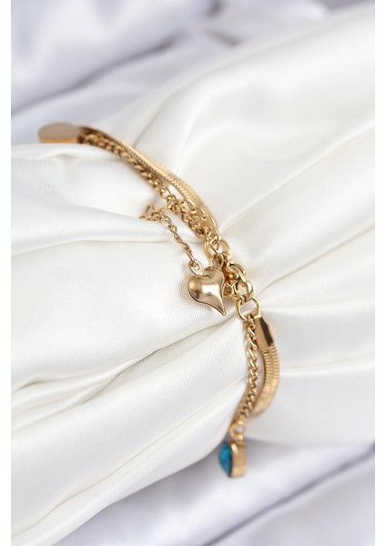 316L Çelik Nazar Boncuk Detaylı Mavi Zirkon Taşlı Model Italyan Zincir Gold Renk Kadın Bileklik