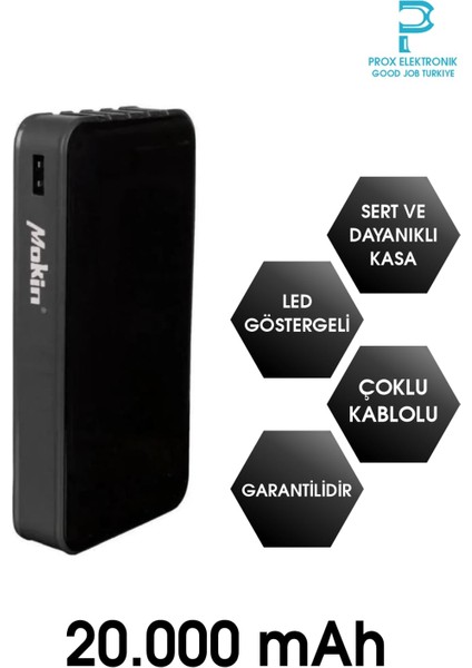 Powerbank 20.000 Mah Dijital Göstergeli Dahili Çoklu Kablolu 12W Süper Tasarım fiyatları