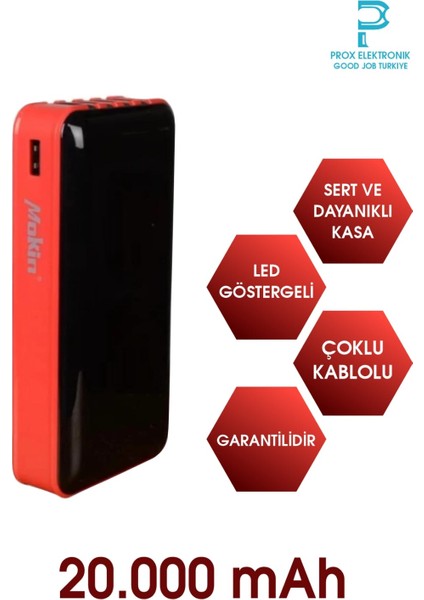 Powerbank 20.000 Mah Dijital Göstergeli Dahili Çoklu Kablolu 12W Süper Tasarım modelleri