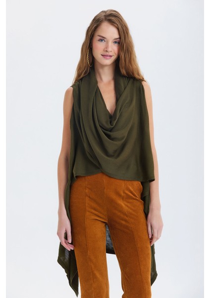 Dökümlü Salaş Triko Yelek Haki