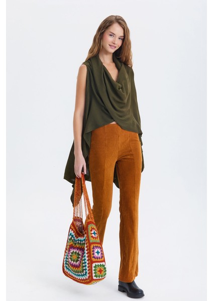 Dökümlü Salaş Triko Yelek Haki fiyatları