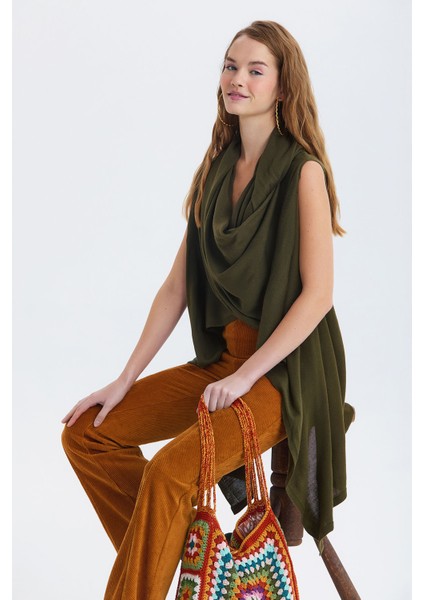 Dökümlü Salaş Triko Yelek Haki modelleri