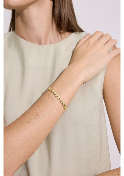 Yassı Toplu Tamtur Bileklik Gold