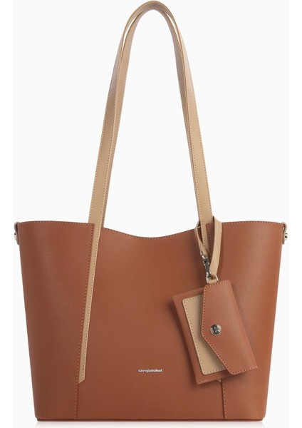 Kartlık Charm Detaylı Kadın El – Omuz Çantası - 7604 - Taba/vizon