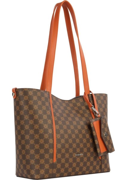 Kartlık Charm Detaylı Monogram Kadın El – Omuz Çantası – 7604P - Kahve/kiremit fiyatları