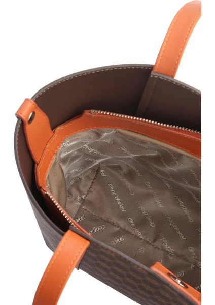 Kartlık Charm Detaylı Monogram Kadın El – Omuz Çantası – 7604P - Kahve/kiremit modelleri