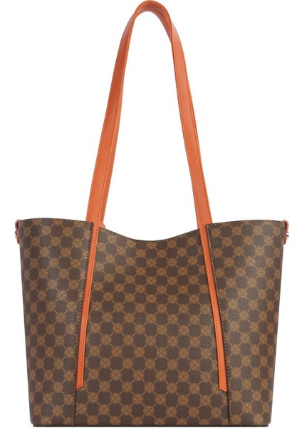 Kartlık Charm Detaylı Monogram Kadın El – Omuz Çantası – 7604P - Kahve/kiremit fırsatları