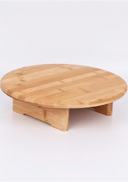 Ayaklı Bambu Kesim Tahtası-Kesme Tahtası-Ekmek Tahtası-Et Tahtası-Yuvarlak-(32 x 32 x 9 Cm)