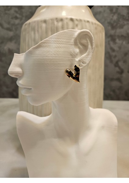 1 Çift Leopar Desenli Kalp Küpe