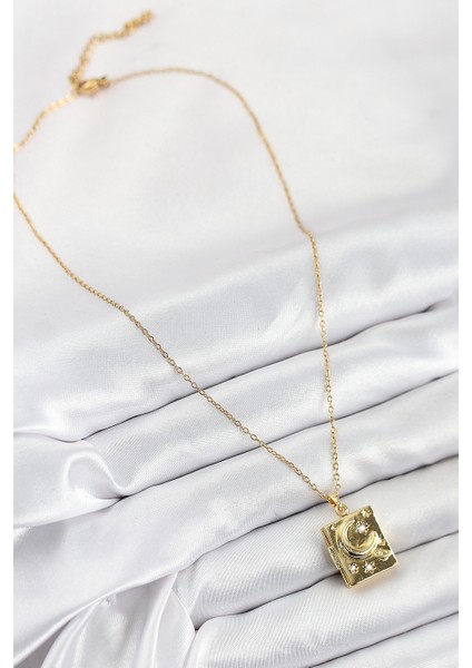 316L Çelik Zirkon Taşlı Açılabilr Kapaklı Kitap Model Gold Renk Kadın Kolye modelleri