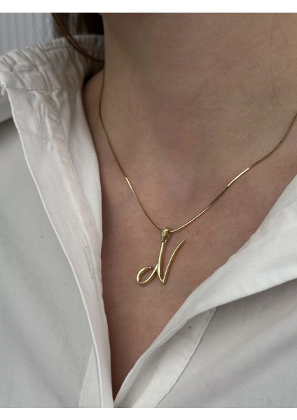 14 Ayar Altın N Harfi Kolye Ucu 437