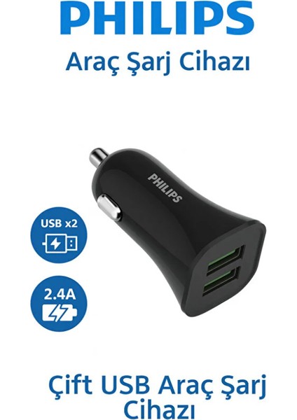 Çift USB Araç Şarj Cihazı – 2.4A Hızlı Şarj, Çift Çıkışlı Oto Şarj Adaptörü