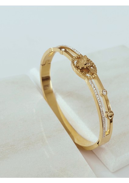 Minik Kelebek Detaylı Taşlı Gold Kelepçe fiyatları