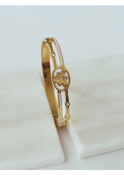 Minik Kelebek Detaylı Taşlı Gold Kelepçe fırsatları