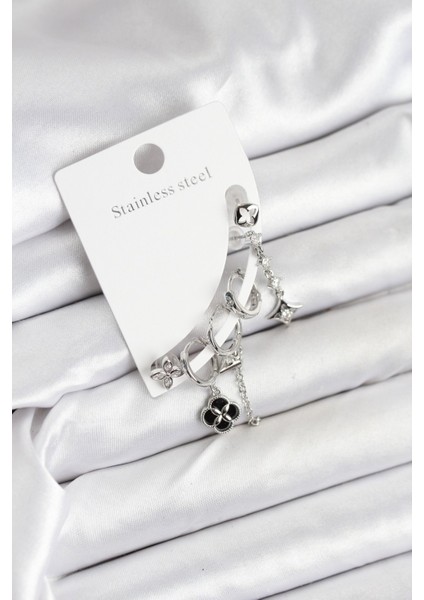 Pirinç Gümüş Renk Kadın Set Küpe