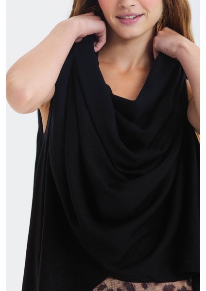 Dökümlü Salaş Triko Yelek Siyah