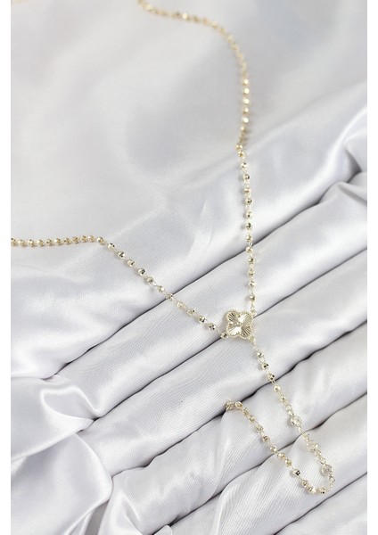 Pirinç Zirkon Taşlı Yonca Model Gold Renk Kadın Y Kolye