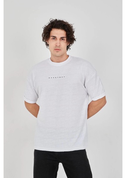 Unisex Jakar Kumaş Rahat Kol T-Shirt - Beyaz -Vlmr fiyatları